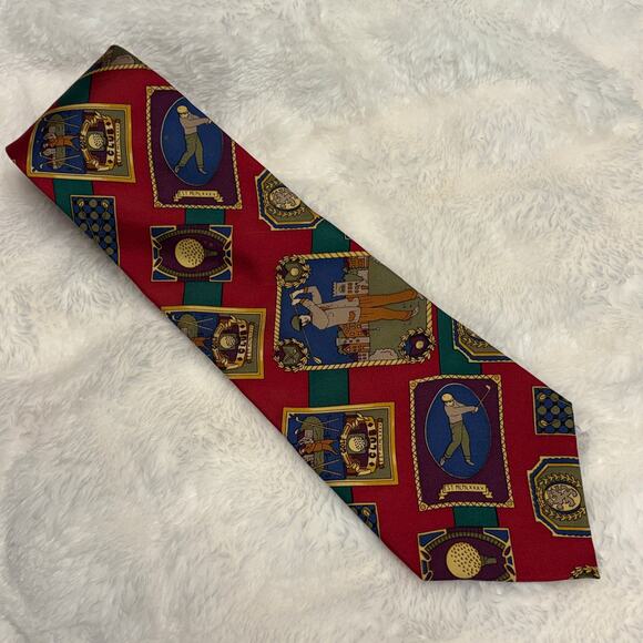 Tommy Hilfiger Other - Vintage Tommy Hilfiger 100% Italian Silk Golf Themed Neck Tie Red Preppy